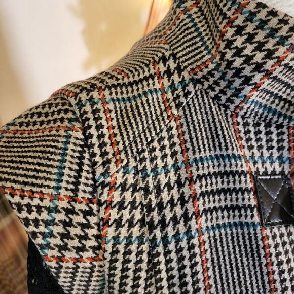 Vintage Benetton houndstooth vest brown trim cap sleeve wool blend small - Picture 8 of 16